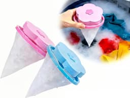 Huisdierhaarverwijderaar voor de wasmachine, drijvende pluizenfilter, verwijderaar van honden- en kattenhaar voor de was, kegelvormige pluizenfilterzakjes voor de wasmachine, haarvanger, blauw/roze, 6 stuks — thumbnail 1