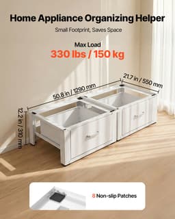 Wasmachineonderstel, 290 mm Hoog, Verhoger met Lade, Draagvermogen 150 kg, Antislipvoetjes, Stalen Onderstel voor Wasdroger, Sokkel, Universeel Compatibel, Wit, 2-Pack — thumbnail 3