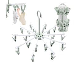 Bobypet - Droogrek - Sokkendroger Opvouwbaar - 2 Stucks - Winddicht & Anti-Slip - Wasrek met 40 Wasknijpers - 360° Draaibaar Droogrek - Voor Sokken & Ondergoed - Groen