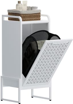 Furnstar Wasmand - Wasverzamelaar met Afneembare Waszak - Wasbox - Metalen Frame van Hoogwaardig Staal - 42 x 35 x 93 cm - Wit — thumbnail 1