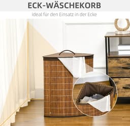Waskorf - 55L - Wasmand met Verwijderbare Deksel - 38 x 38 x 57 cm - Bruin — thumbnail 4
