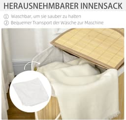 Waskorf - 2 Vakken - Verwijderbare Waszak - Wasklasificator - Bambus - Natuur — thumbnail 4