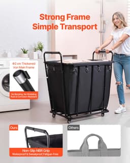 VEVOR Wasmand, Waskar, 300L Inhoud, 117,9L Laadcapaciteit, Zwenkwielen, Waterdichte Waszak, Rolbare Wasmand voor Het Sorteren van Wasgoed, Boodschappen en Bagage — thumbnail 5