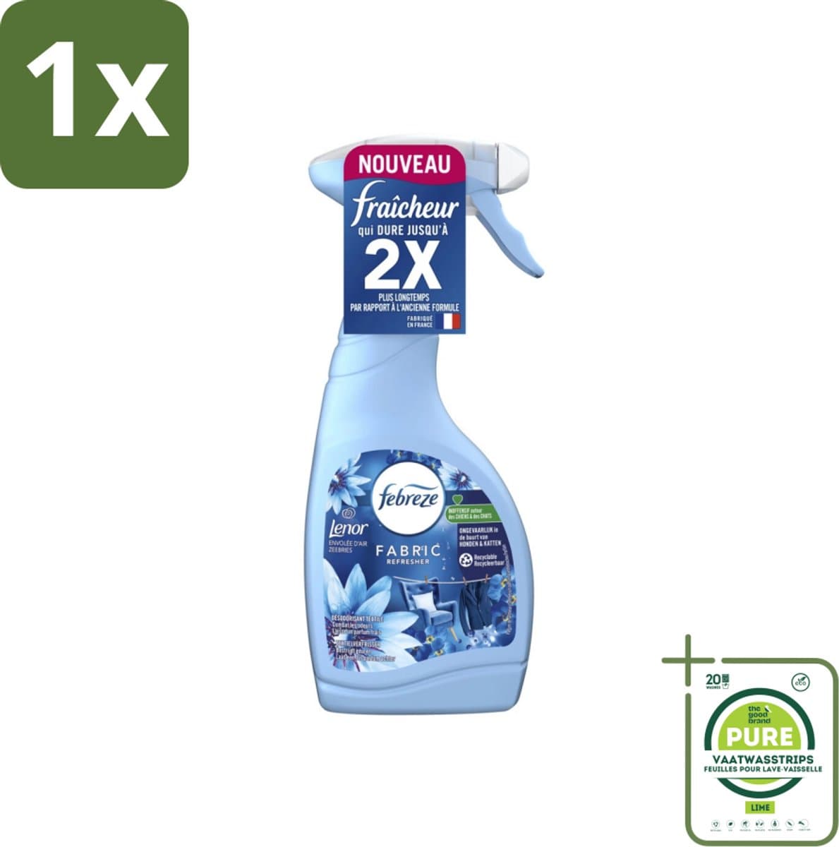 1 x Febreze Textielverfrisser Spray - Sea Breeze - Langdurige Frisse Geur - Lenor Collectie - 500ml - Textielverfrisser - Geurverwijderaar - Sea Breeze - Lenor - Huisdiergeur — afbeelding 1