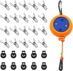 Intrekbare Camping Waslijn 8 Meter - Verstelbaar, Heavy Duty - 20 Wasknijpers, 10/10 Vaste Gespen - Indoor Outdoor Camping, Reizen, Hotel. — thumbnail 1