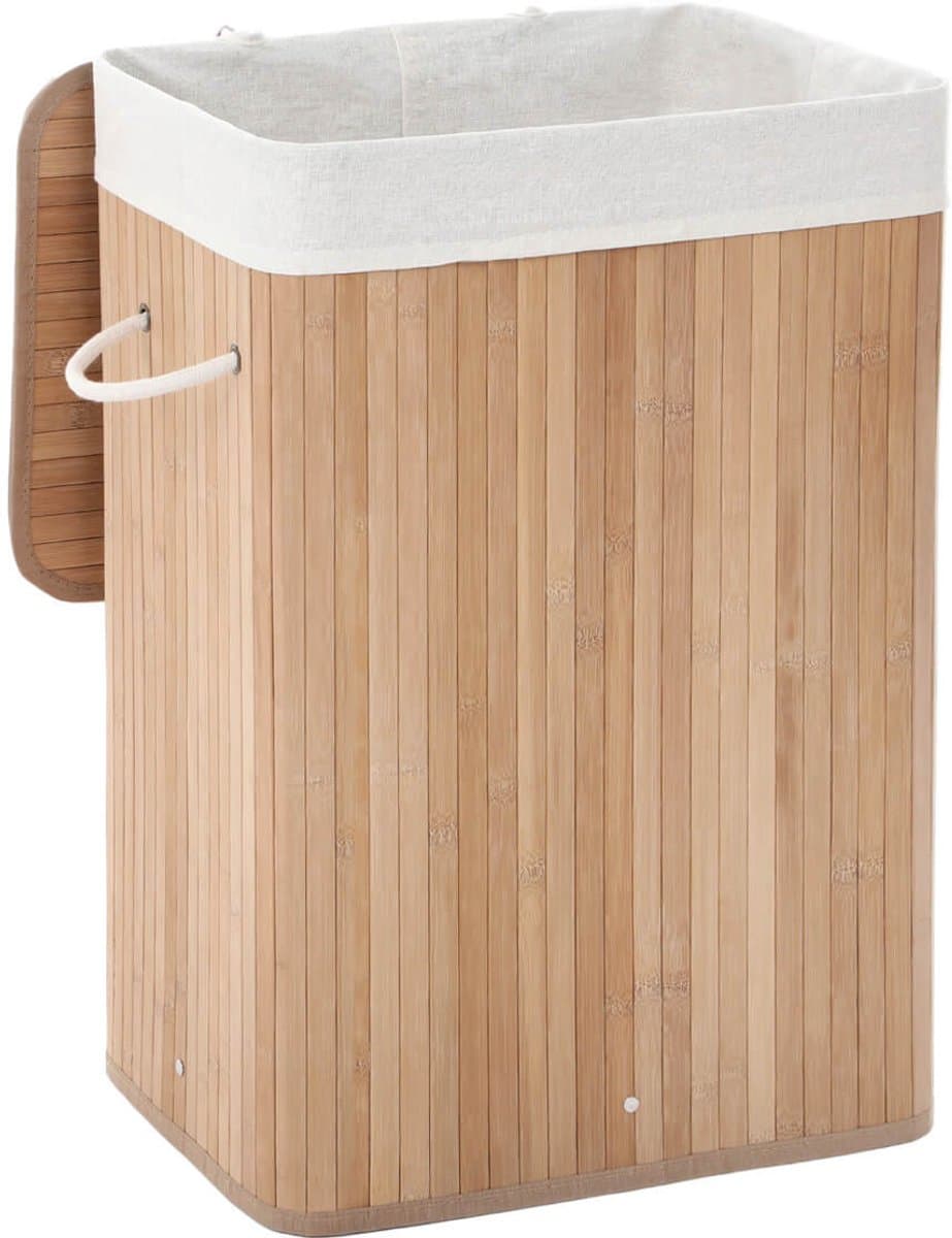 Wasmand Vuile wasmand met handgrepen deksel en uitneembare voering Opvouwbaar en ruimtebesparend Maximaal draagvermogen 20 kg Stevige en duurzame constructie 40 x 30 x 60 cm naturel — afbeelding 1