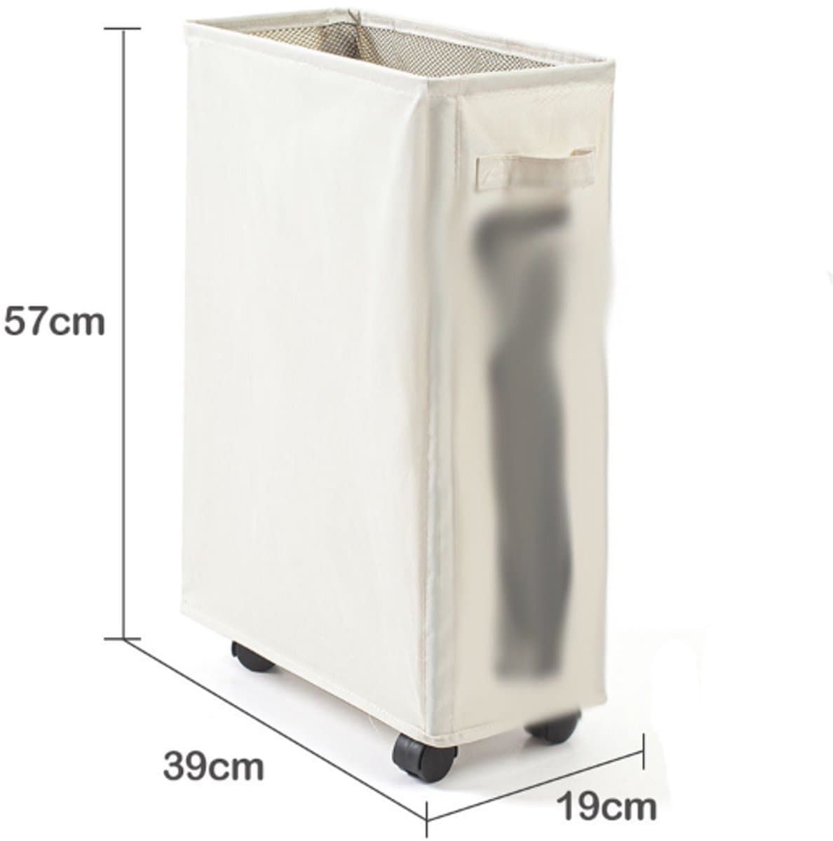 Slanke wasmand op wielen met standaard, opvouwbare waterdichte sorteermand op wielen, hoge en smalle vuilwasmand, huishoudmand, hoekprullenbak — afbeelding 1
