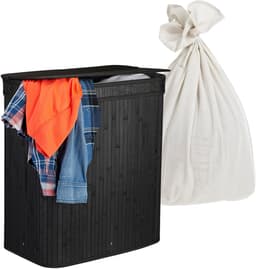 Wasmand 2 vakken - 100 liter - bamboe - zwart — thumbnail 1