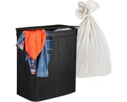 Wasmand 2 vakken - 100 liter - bamboe - zwart