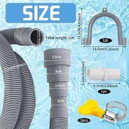 Drain Hose Extension 1/1.5/2/2.5/3/4/5/6 m - Afvoerslang voor Wasmachine - met Beugelaansluiting en Slangklemmen - Uitbreidbare Afvoerslang voor Wasmachines en Vaatwassers - 1 m — thumbnail 3