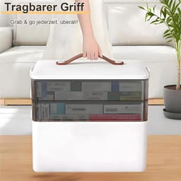 Medicijnbox met 3 lagen ideaal voor huishouden en reizen - Draagbaar met lederen handvat - 34 x 22 x 25,5 cm - Wit. — thumbnail 2