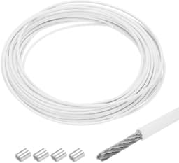 Cosensi - Metalen kabel van roestvrij staal 304 - 10 meter - 5/64 inch (2 mm) - met vinyl coating - voor hangen, drogen, optillen - wit — thumbnail 4