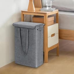 Smalle Wasmand met Deksel 45L, Opvouwbare Wasmand voor Vuile Was met Draaggreep, Waterafstotend, Ruimtebesparende Wasbox voor Badkamer, Slaapkamer en Wasruimte (Gray) — thumbnail 2