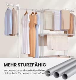 XXL Wasrek Verrijdbaar - Droogrek Inklapbaar - 3 Lagen - Met 360° Draaibare Kleerhangerhouders - Uitschuifbaar tot 200cm - Wit — thumbnail 4