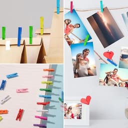 300 Kleine Houten Klemmetjes Kleurrijk met Jute Touw - Mini Knijpers voor Foto's, Kaarten & Decoratie — thumbnail 4