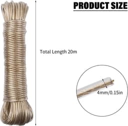 Waslijn 20 Meter Sterk met Stalen Kern - Scheurbestendige & Robuuste PVC Waslijn voor Buiten en Camping — thumbnail 5