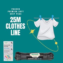 25M Extra Sterke Waslijn - 3,5 mm Dikte voor Binnen en Buiten met 20 Kleding Pinnen — thumbnail 2