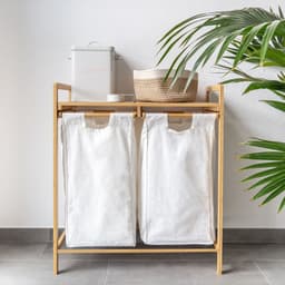 Intirilife Wasmand Uittrekbar van bamboe met 2 vakken - tweedelige waszak - uittrekbare, afneembare waszakken van katoen - dubbele wasmand met opbergvak - wassorteerder - scheiden en sorteren — thumbnail 3
