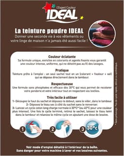 IDEAL - Mini Chocolate All-in-One Dye Kit - 230g - Dye + Fixative + Salt Included - Long-Lasting Textile Dye - Cotton, Linen, Silk, Viscose - Effective from 30°C - Made in France — thumbnail 2