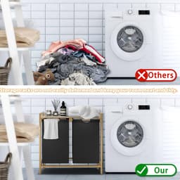 ACXIN Bamboe Wasmand Met 2 Vakken - Oxford Stof - Afneembaar En Wasbaar - 72 L - Zwart — thumbnail 4