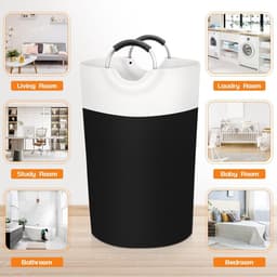 Waszak 90L - Wasmand - Opvouwbare Waszak - Stoffen Waszak - Waszak met Grote Capaciteit - Waszak met Handvatten - Waszak voor Opbergen - Waszak voor Studentenkamers, Slaapzalen en Thuis - 38*79 cm - Zwart — thumbnail 5
