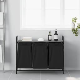 Wasmand – Wasbasket – Laundry Basket – Waston – Wasbak – Met 3 Vakjes – Bovenplank – Staal & Hout – Uitneembare Waszakken — thumbnail 2