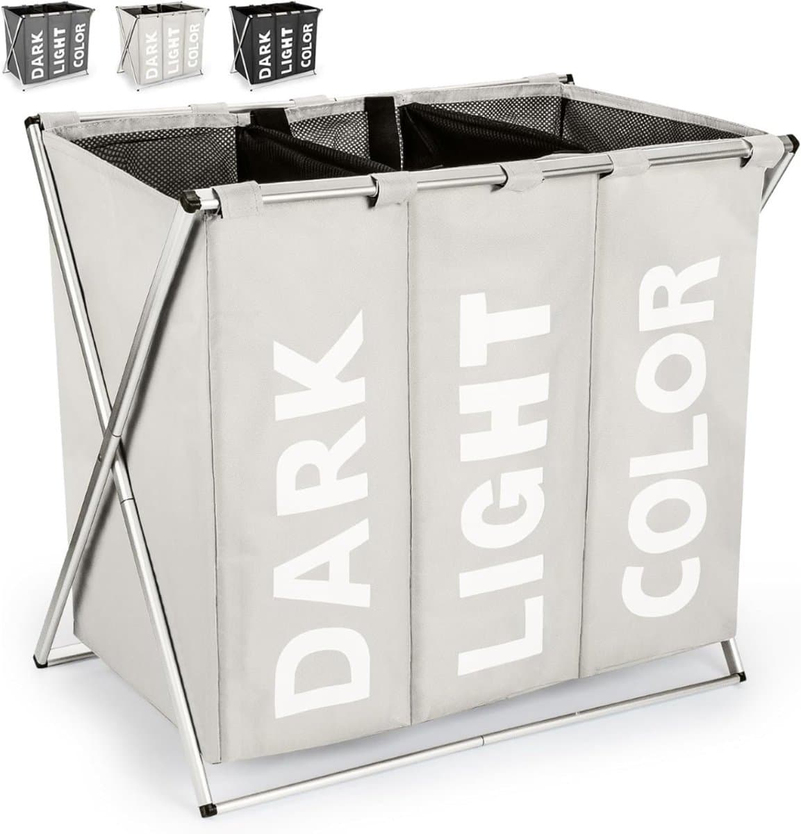 CLVP® Wassorteerder 3 Vaken - Wasmand - Wassorteerder - Lichtgrijs — afbeelding 1