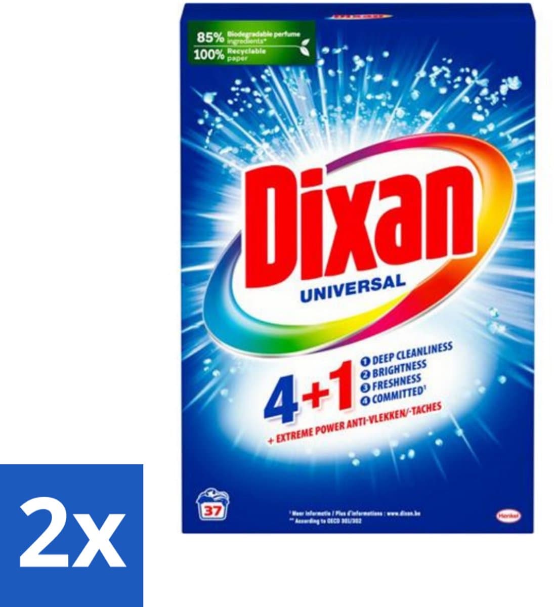 2 x Dixan Universal - Waspoeder en Vlekverwijderaar - Extreme Power - Witte en Gekleurde Was - 37 Wasbeurten - Waspoeder - Vlekkenverwijderaar - Wasmiddel - Waspoeder Wit - Waspoeder Gekleurd — afbeelding 1