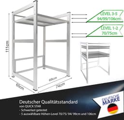 Stevig Rek voor Wasmachine en Droger Stapelen Over Elkaar 74x65x111 cm Wit — thumbnail 3