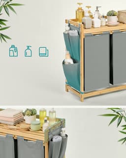 SONGMICS RLH115G01 - Wasmand met 3 Vakken - Bamboe - 150L Capaciteit - Met Opbergrek — thumbnail 4
