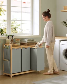 SONGMICS RLH115G01 - Wasmand met 3 Vakken - Bamboe - 150L Capaciteit - Met Opbergrek — thumbnail 3