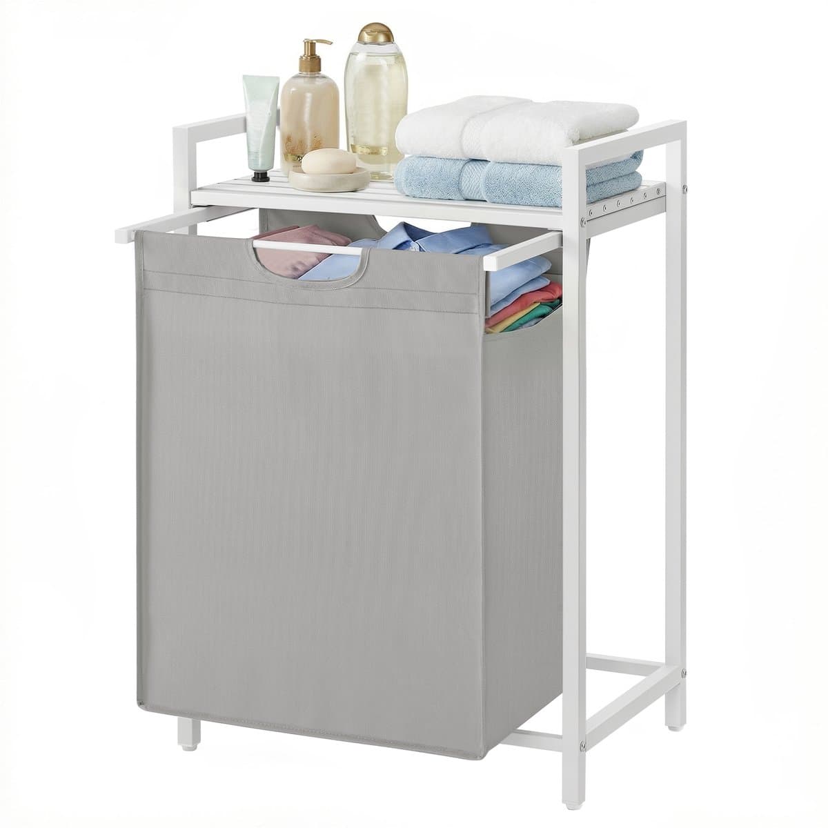VASAGLE BLH101W03 - Wasmand met Opbergvak - Wassen Zak - Stevig Oxford Weefsel en Metalen Frame — afbeelding 1