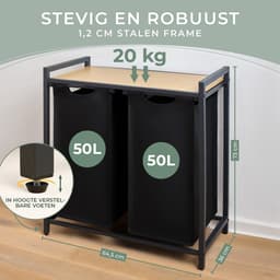 Waskast Met Manden - Kleding Opberger - Kleding Sorteren - 2 Gescheiden Vakken - 64.5 x 36 x 73 cm — thumbnail 4