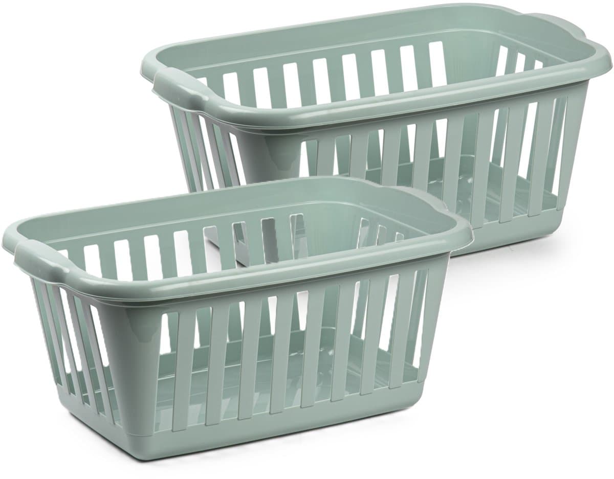 Plasticforte Wasmand - 2x - groen - kunststof - 40 liter - 60 x 40 x 26 cm - manden voor wasgoed - huishouden - opbergmand — afbeelding 1