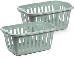 Plasticforte Wasmand - 2x - groen - kunststof - 40 liter - 60 x 40 x 26 cm - manden voor wasgoed - huishouden - opbergmand — thumbnail 1