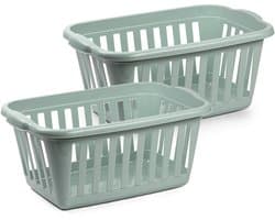 Plasticforte Wasmand - 2x - groen - kunststof - 40 liter - 60 x 40 x 26 cm - manden voor wasgoed - huishouden - opbergmand