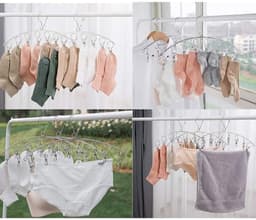 Stainless Steel Laundry Drying Rack Clothes Hanger with 10 Clips for Sock, Underwear and Small Items - Pack of 3 — thumbnail 4