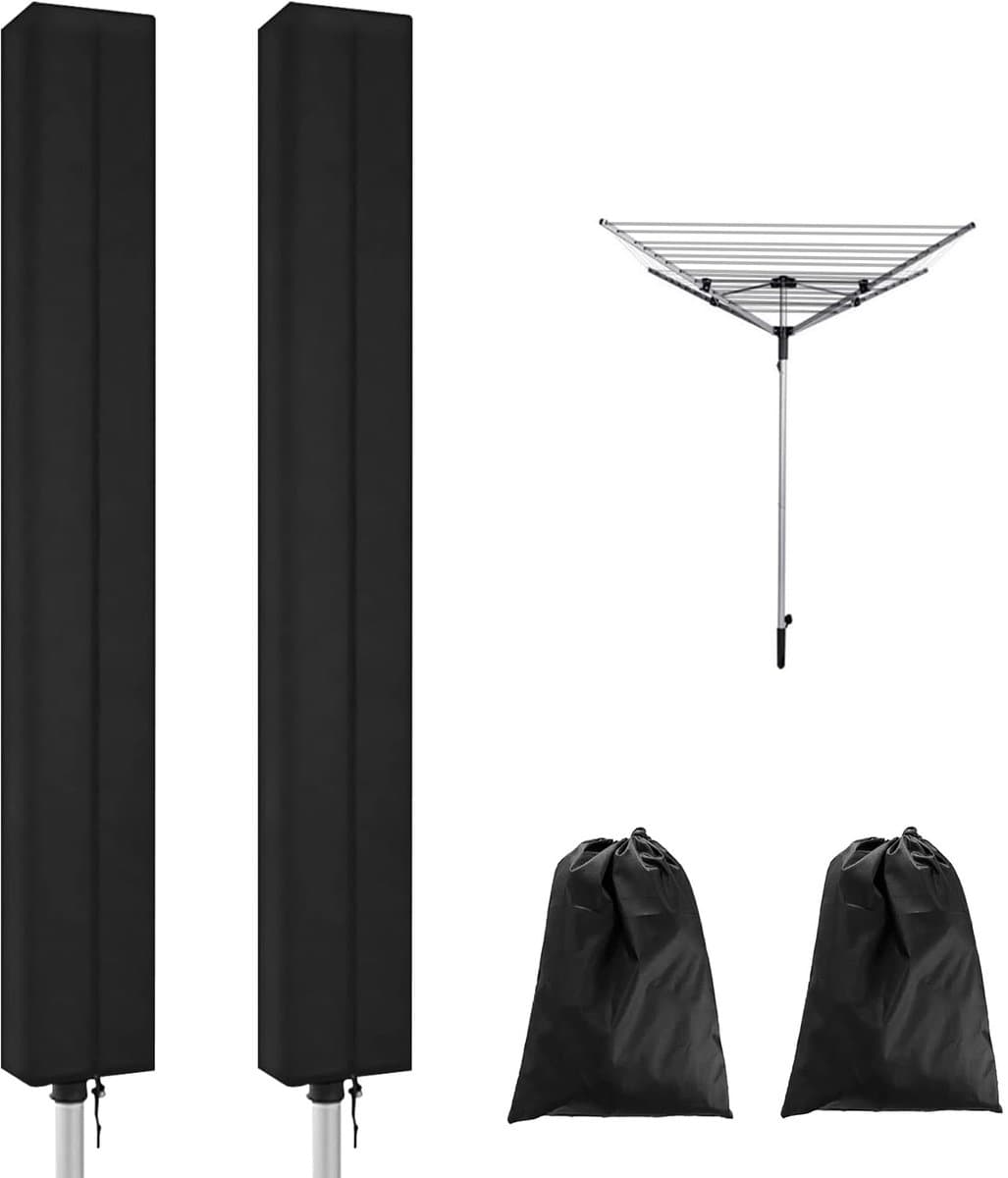 Droogmolenhoes - 2 Stuks - Roterende Waslijn Afdekking Waterdichte Stof - 165x16x16 cm - Droogmolen Hoes Universeel - Beschermhoes - Heavy Duty Roterende Waslijn Afdekking met Rits - Beschermende Weerbestendige Parasolhoes voor Tuindroger en Droogrek — afbeelding 1