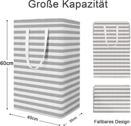 2-delige Set Wasmanden - Opvouwbaar Waterdicht met Handvatten - Voor Thuis en Camping - Grijs-wit Gestreept 75 liter — thumbnail 2