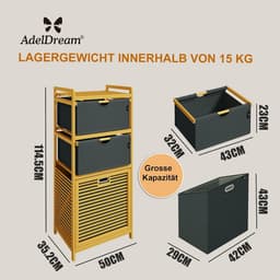 MKSS® Wasmand 3 Vakken - Wassorteerder - 120 L - Grijs — thumbnail 5