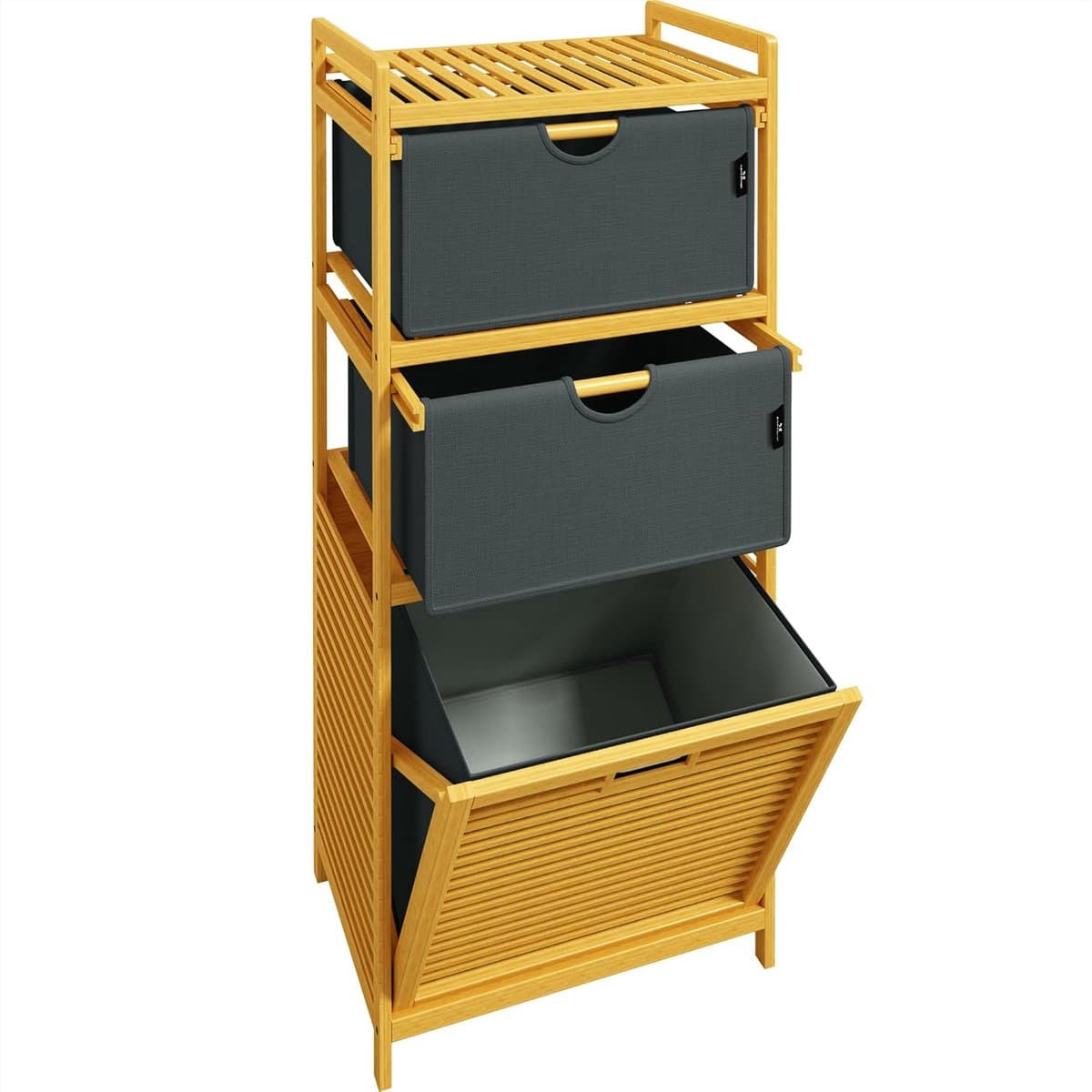 MKSS® Wasmand 3 Vakken - Wassorteerder - 120 L - Grijs — afbeelding 1
