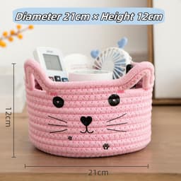 Opbergmand - Gevlochten Katoenen Touw - Kleine Gevlochten Mand - Opbergmand voor Baby Speelgoed - Speelgoedmanden - Opberging (Roze) — thumbnail 5