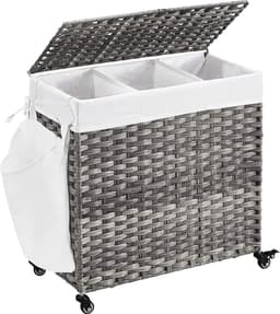 MIRA Home - wasmand met wieltjes - wasopberger - grijs - metaal/katoen - 66x33x60 — thumbnail 1
