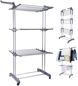 Droogrek-Wasrek Inklapbaar-3 Laags-Ruimtebesparend Wasrek-35KG Draagkracht-Voor Kleding en Handdoeken-Balkon Badkamer-Grijs — thumbnail 3