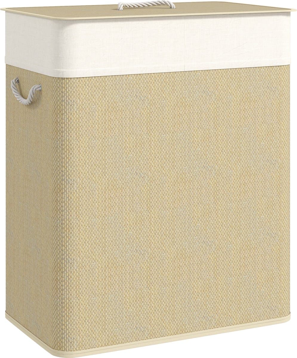 HOMCOM wasmand van bamboe met handgrepen - Wassorteerder - Wasgoedmand 100 liter - Crèmewit — afbeelding 1