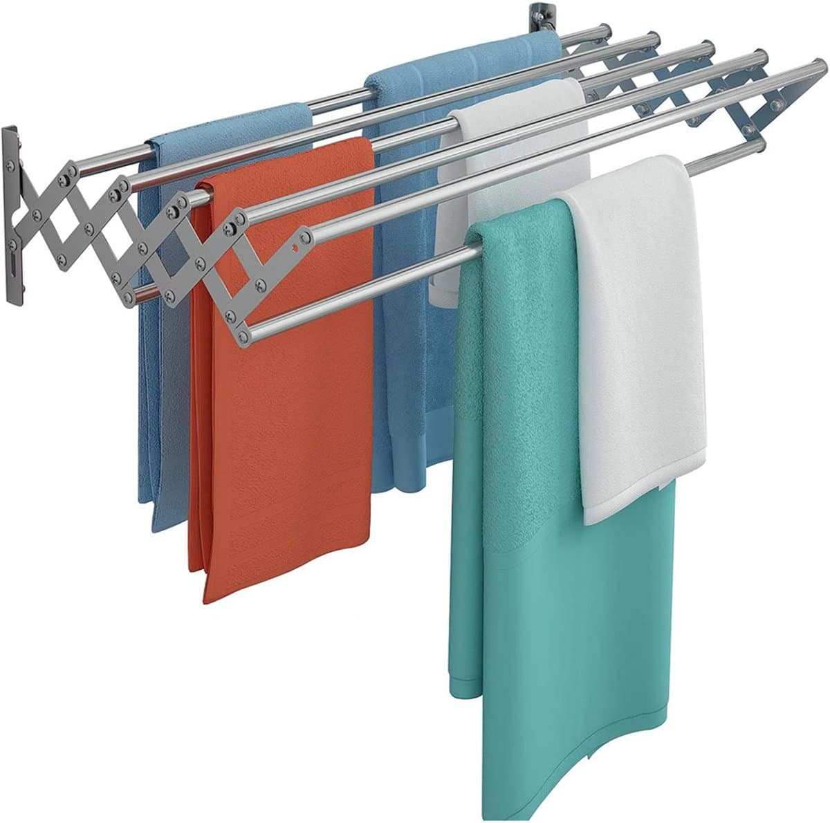 Opvouwbaar wanddroogrek – Onzichtbaar droogrek – Wanddroogrek – Klein droogrek – Wandhanddoekrek – Telescopisch – 7 droogstangen – 80 cm – Roestvrij staal – Zilver — afbeelding 1