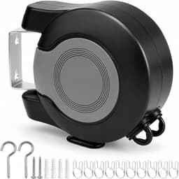 Waslijn, uittrekbaar, wandwaslijn, 30 m (2 × 15 m), intrekbare waslijn buiten, automatisch intrekken, houdt tot 15 kg, voor buiten, tuin, balkon en camper — thumbnail 1