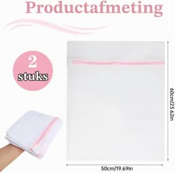 Set van 2 wasnetten voor wasmachine - Wit - 50 x 60 cm - Premium Bescherming met Verborgen Ritssluiting - Voor Fijne Was — thumbnail 3