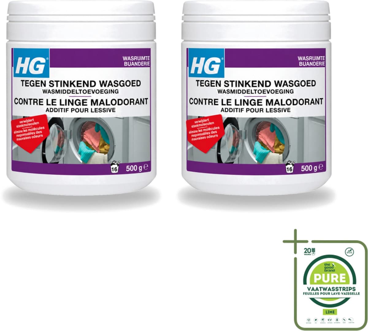 2 x HG - Wasruimte - Tegen Stinkend Wasgoed - Wasmiddeltoevoeging - 500 g - Grootverpakking - Vaatwasstrips - Wasmiddel Tegen Stank - Stinkend Wasgoed - Wasmiddel Toevoeging - Stankmoleculen Verwijderen - Fris Wasgoed — afbeelding 1