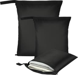 3 Stuks Natte Droge Zakken, Natte Dry Bag Waterdichte Reistas, Stoffen Luier Natte Zak met Handvat & Rits, Wasbare Reistas Organizer Yogatas voor Natte Zwemkleding, Sportschool, Strand (Zwart) — thumbnail 1